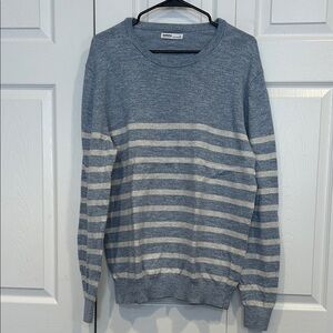Men's Blue and Gray Striped Crewneck Sweater